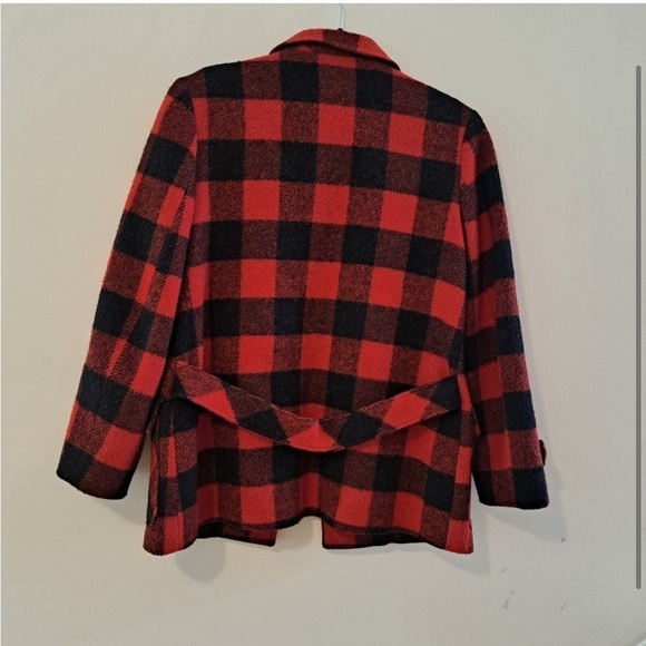 Vintage Wool Blazer Heavy weight Buffalo Plaid Black Red Lined Oversized S M‌ - Picture 3 of 3